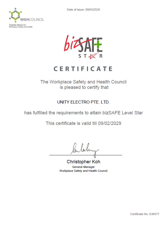 BizSafe Star Certificate — Unity Electro Pte Ltd